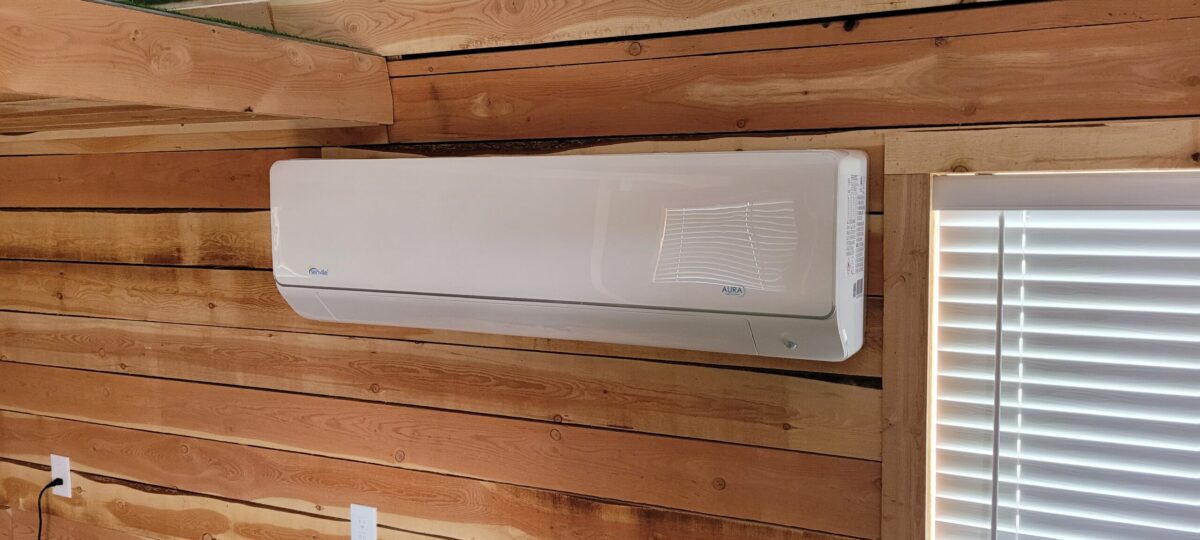 Ductless mini split indoor head in Montana tiny home.