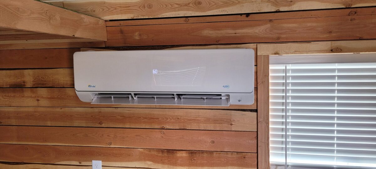 Ductless mini split indoor head in a Montana tiny home.
