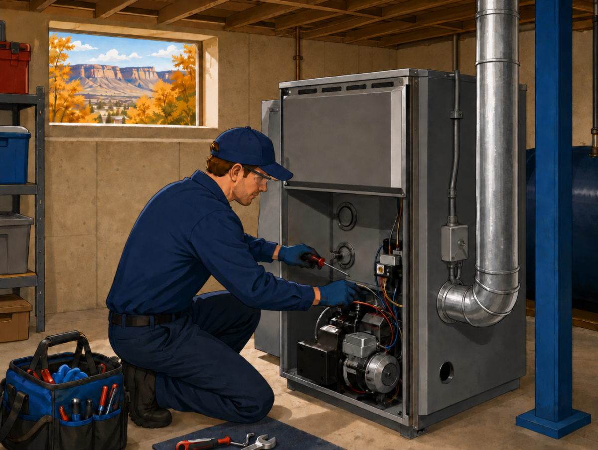 HVAC technician performs a fall oil furnace tune-up.